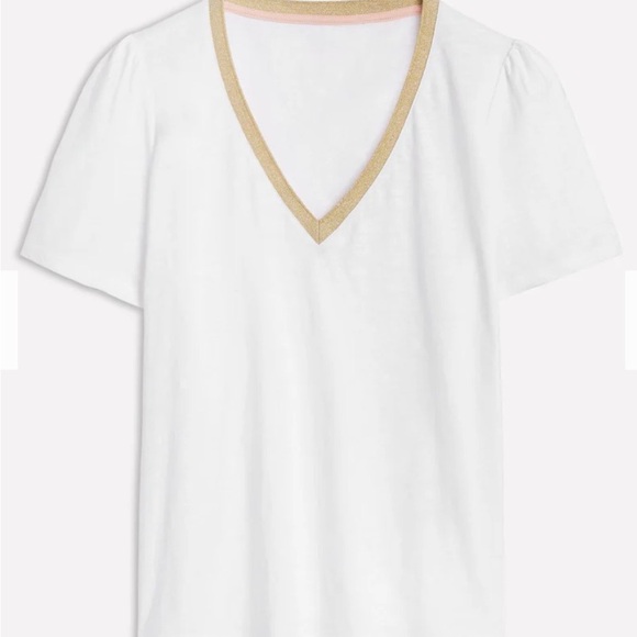 Boden Metallic Trim V Neck T-Shirt - Picture 5 of 9